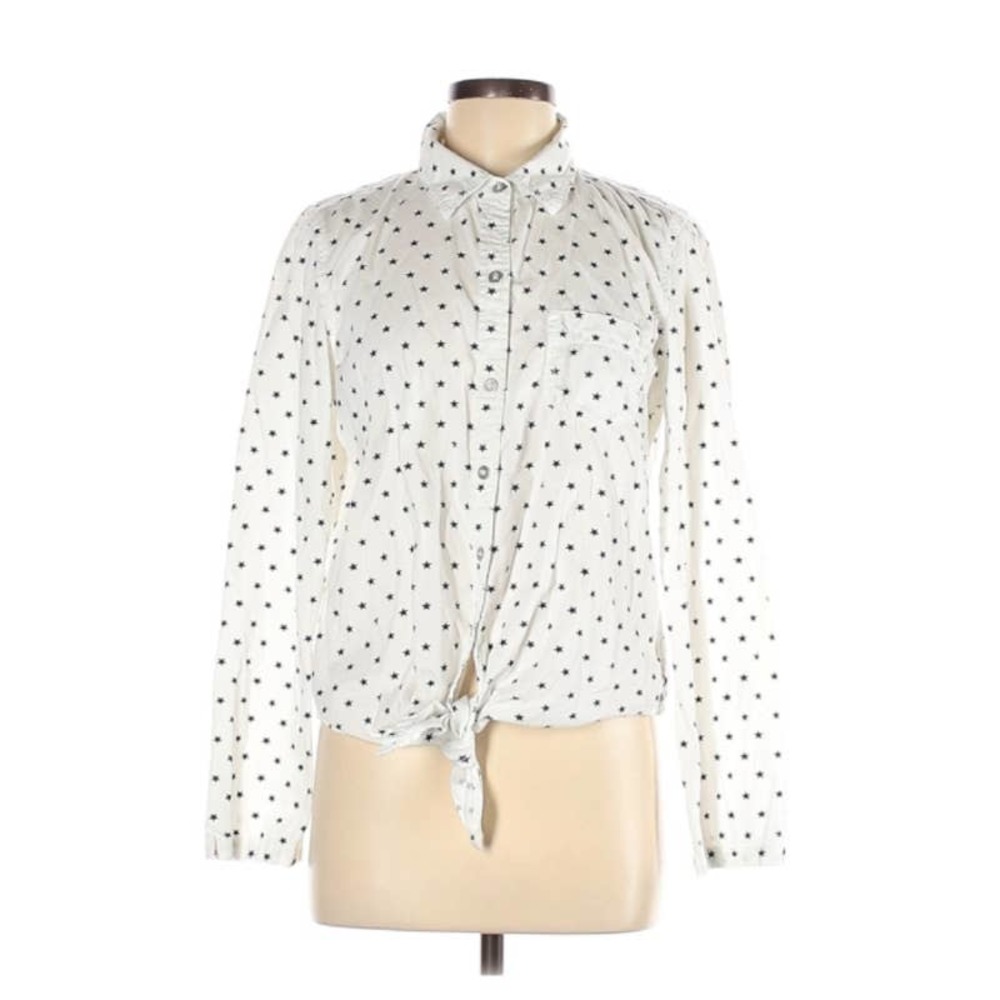Seven7 White with Blue Stars Long-Sleeve Button-Down Collared Shirt ~ Medium